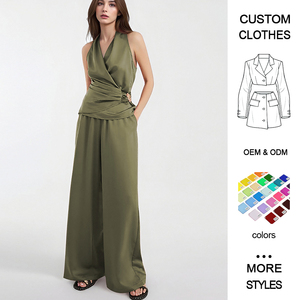 סט קיצי וינטג' איכותי בן 2 חלקים הכולל גופיה ללא שרוולים ומכנסיים רחבים בגזרה גבוהה באורך מלא - Product Image 4