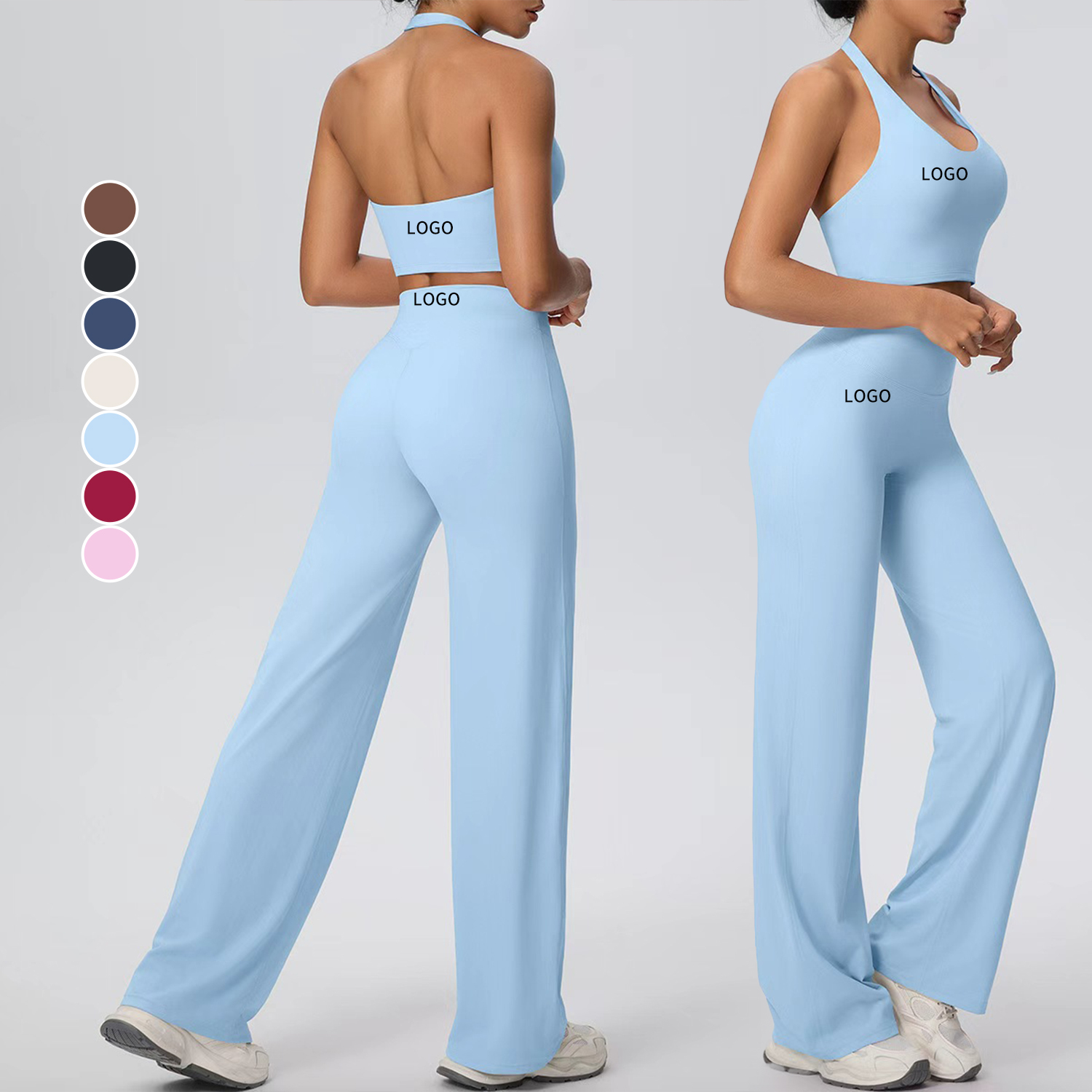 Custom Logo Backless Activewear Women's Quick Drying Yoga Bra Flare Leggings Breathable Outdoor Running Tight-Fitting Gym Sets