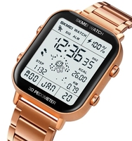 Jam Tangan Digital Pria Mewah dengan Fitur Penghitung Langkah dan Kalori, Tali Silikon, Warna Rose Gold, Bentuk Persegi, untuk Olahraga dan Kebugaran, Tahan Air 30 Bar