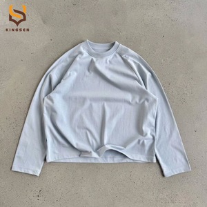 T-shirt à manches longues personnalisé style streetwear, 100 % coton épais, couleur unie, pour homme, col rond, coupe ample, t-shirt en coton surdimensionné - Product Image 2