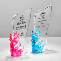 Trophée personnalisé en cristal Liuli avec base en cristal noir, sculpture à la main, coloration, logo gravé au laser, récompense d'entreprise, souvenir, cadeau