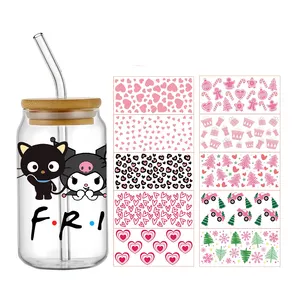 2023 Wholesale Custom Tumbler Uv Dtf Cup Wrap Glass Water Bottle Transfers Printing