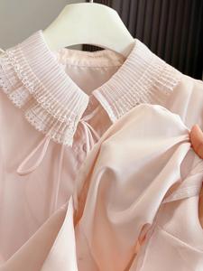 <span class=keywords><strong>Camicetta</strong></span> da donna in stile francese con pizzo sul collo, maniche a bolle in garza a stella, nuova collezione primavera, top a maniche lunghe squisito per la stratificazione interna - Product Image 4