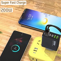 Chargeur USB-C PD 200W Multi-Ports Station de Charge Rapide de Bureau Gan pour iPhone pour Samsung pour Appareils Xiaomi 6 Ports USB-C 5V/1A