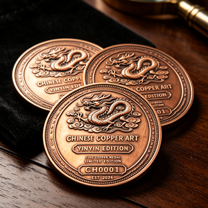 Medalla de cobre de 1 onza con acabado antiguo y grabado en ambos lados, patrón de dragón chino, lingote de cobre coleccionable para colección de aficionados. - Product Image 4