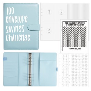 Nouveau 100 enveloppe d'économies défi A5 Budget classeur défis porte-carte pu cuir classeur planificateur cahier pour économiser de l'argent - Product Image 6