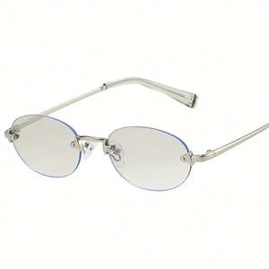 Lunettes de soleil punk vintage sans monture en alliage avec logo personnalisé 2025, verres UV400 argentés, lunettes de soleil ovales en métal pour hommes et femmes - Product Image 1