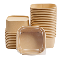 Bol en papier kraft rectangulaire imprimé sur mesure, vente en gros, conteneur jetable pour plats à emporter, remplacement du plastique, écologique
