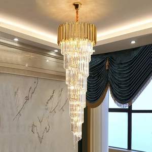 Zèle Éclairage Grand Pas Cher Lustre Villa Maison Hôtel Moderne Grand Cristal Or Lustres Pendentif Lumière - Product Image 1