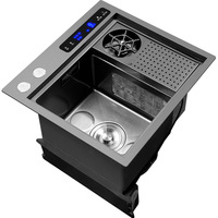 Évier de bar en acier inoxydable à cuve unique avec robinet dissimulé, petit évier de cuisine rectangulaire fait main avec couvercle
