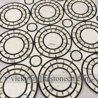 Mosaïque en verre de marbre blanc de style moderne, forme de jet d'eau, épaisseur de 10 mm, pour le sol de la salle de bain, les murs intérieurs, pour le hall, graphique