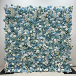 Panneau de fond mural en tissu 3D enroulable L05 pour décoration de mariage et de <span class=keywords><strong>salon</strong></span>, avec roses artificielles en soie, motif floral violet - Product Image 6