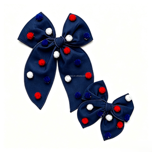 Pompon patriotique bleu, blanc, rouge, rose, nœud festif, pompon patriotique blanc, nœud festif - Product Image 1