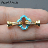 31x9mm métal laiton bleu blanc Zircon creux forme de fleur Fine Double trou collier fermoirs pour la fabrication de bijoux de mode à la mode