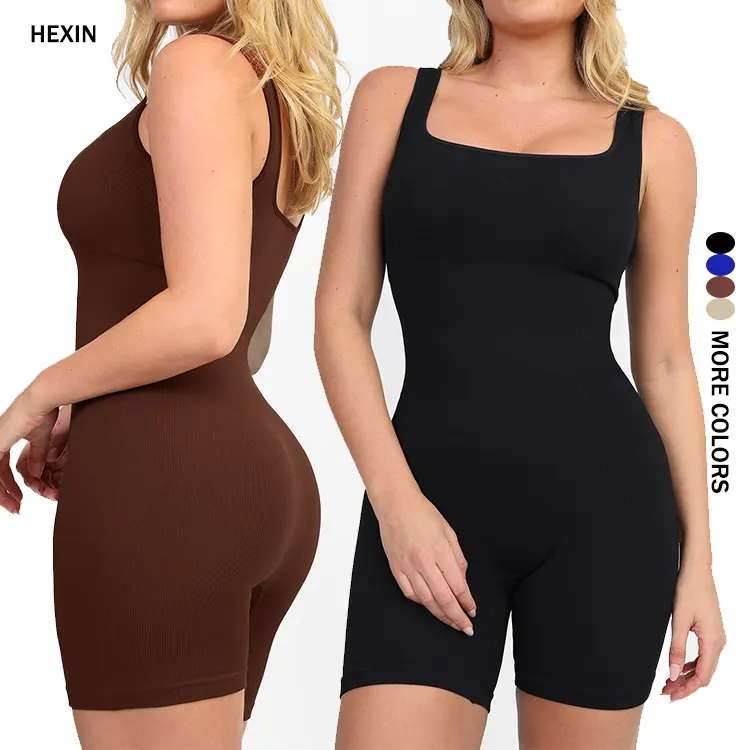 Hexin wholesale Custom logo Plus size Bodycon fitness yoga wear rompers fitness bodysuit women gym one piece seamless jumpsuits