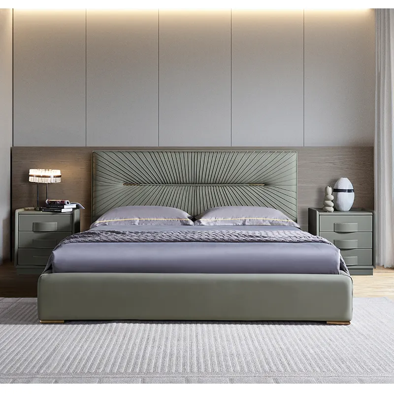 Modern Bedroom Set Furniture Upholstered Dormitory Room King Queen Size Double Bed Frame Wood Hotel Bed