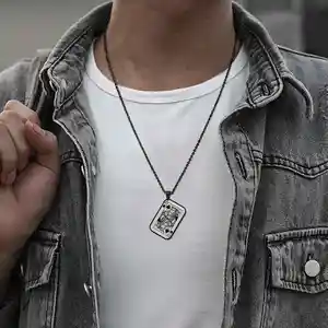 Tryme Mannen Gelukkige Schoppenaas Hanger Ketting, Punk Statement Roestvrijstalen Fortuinspeelkaarten Hond, Amulet Kraag