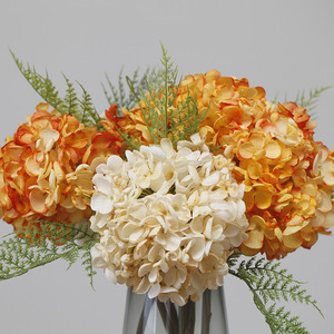 Flores Artificiales Secas, Flores de Seda Sintética con Bordes Quemados, Hortensias Grandes, Arreglos Florales Estilo Pintura al Óleo Vintage, China - Product Image 1