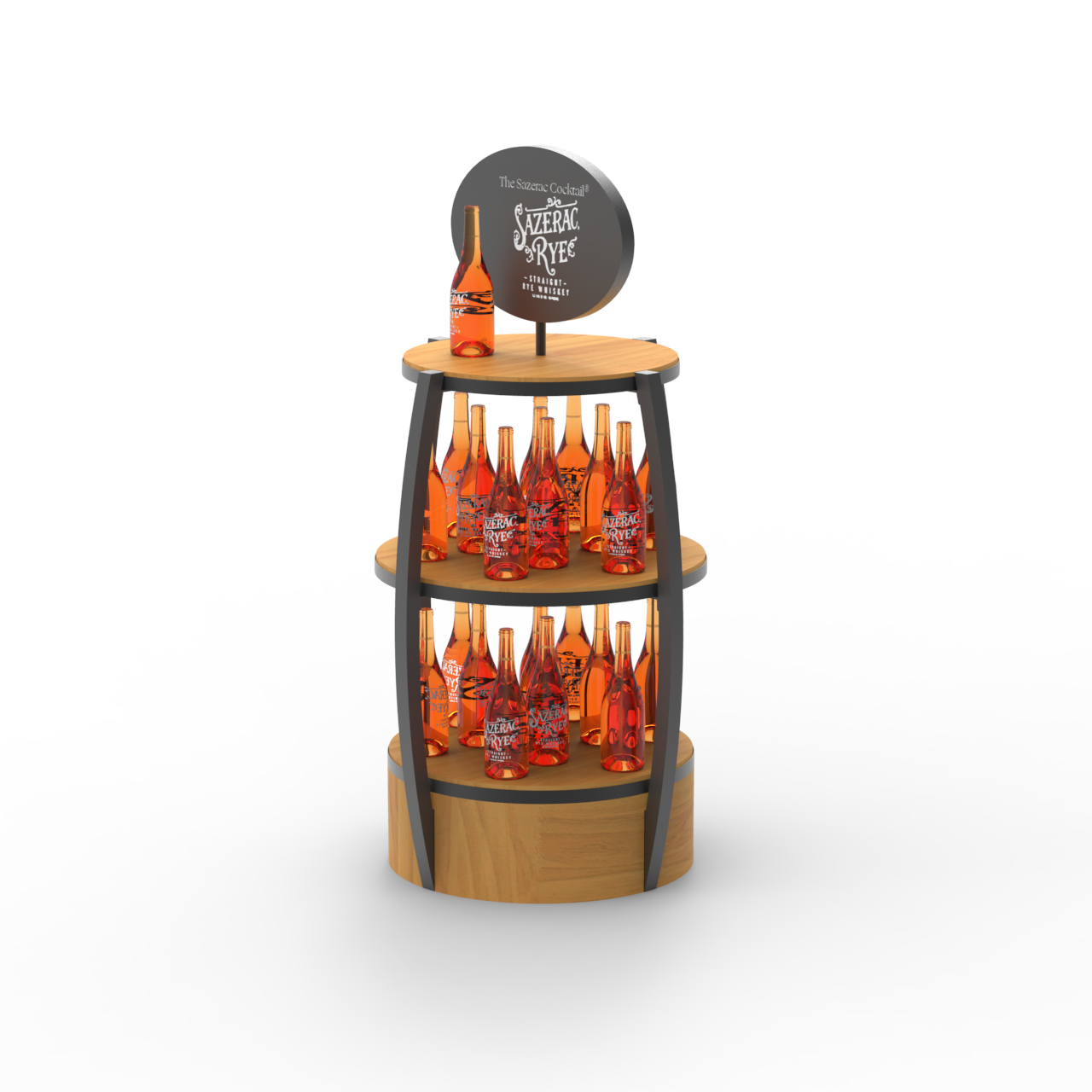 Apache Customized Wooden Laminated Wine Barrel Whiskey Display Rack Suitable for Supermarket Stores — view 2