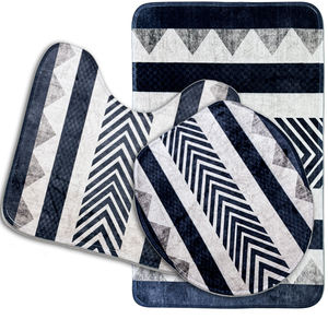 אספקת מפעל סיטונאי שטיח אמבטיה מיקרופייבר מונע החלקה גיאומטרי רך קטיפה מרופדת מחצלות אמבטיה ל-3 חתיכות מחצלת אסלה - Product Image 2