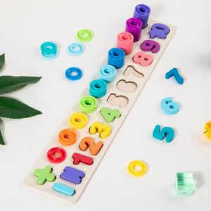 Juguetes de madera Montessori 2 en 1 para niños, bloques de apilamiento matemáticos, rompecabezas de números para niños pequeños, apilador de conteo - Product Image 4