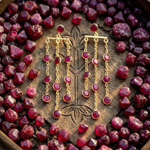 Brass Chain <b>Drop</b> Stone <b>Earring</b> | Elegant Dangle <b>Earrings</b> with Multi Stone Tassels | Wedding Statement Jewelry - Product Image 1
