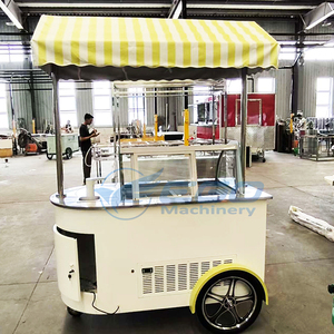 Chariot de nourriture mobile rétro blanc avec auvent rayé jaune pour la vente de rue - Product Image 2