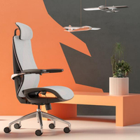 Chaises de bureau grises avec accoudoir 3D en métal à dossier haut pour ordinateur