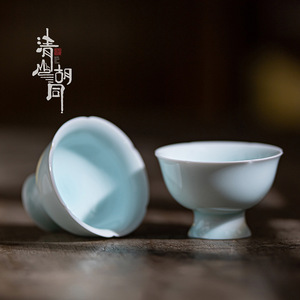 Tasse à thé en céramique en forme de lotus, à long pied, en porcelaine, style chinois traditionnel, cadeau - Product Image 4