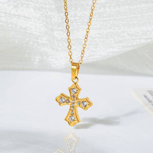 Kalung Liontin Salib Fashion dari Baja Anti Karat dengan Zirkonia Sederhana SongYi - Product Image 4