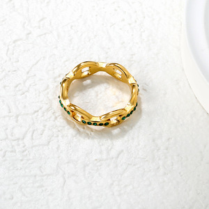 แหวนแฟชั่น ดีไซน์เรขาคณิต ชุบทอง 18k สแตนเลสสตีล ประดับเพชรแบบฝัง สำหรับผู้หญิง ของขวัญเครื่องประดับ - Product Image 3