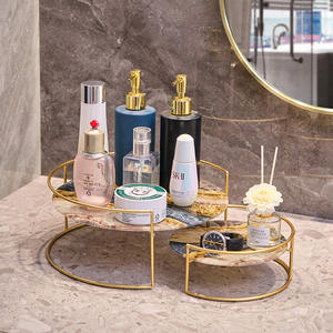 現代の北欧の家の収納と整理化粧品収納ラックラウンド1層用の豪華な大理石の金属ゴールデンバスルームシェルフ - Product Image 6
