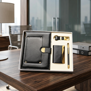 Ensemble cadeau d'affaires en cuir PU noir avec carnet, stylo, porte-cartes et porte-clés en métal - Product Image 4