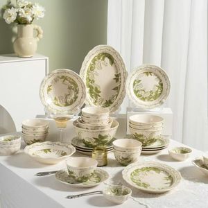 Factory Directly Sell Floral Style Ceramic Tableware <b>Set</b> Green High Quality Light Luxury Nordic Tableware <b>Set</b> - Product Image 1