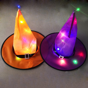 Chapeaux de sorcières, de magiciens et de sorciers lumineux à LED pour la fête d'Halloween, accessoires décoratifs pour la fête des fantômes d'hiver, 100% coton, taille 48-50 cm - Product Image 2