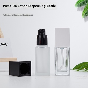 Empty <b>30ml</b> Square Clear Cosmetic Glass <b>Bottle</b> Frosted Makeup Liquid Foundation Pump Sprayer with Gold Black White Screw Cap - Product Image 3