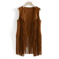 Gilet Cowgirl Vintage Femme Gilet Faux Daim Ethnique Veste Sans Manches avec Longue Frange Glands Cardigan Style