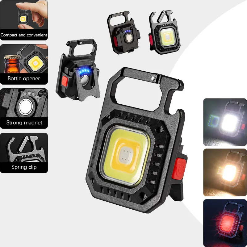 Đèn Móc Khóa Mini LED Sạc USB Sửa Chữa Xe Hơi Chống Nước Bỏ Túi Bằng Nhôm Tiện Dụng Có Giá Đỡ Gấp Dụng Cụ Mở Chai