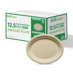 [500 pezzi] Piatti compostabili in bagassa ovali naturali 12,5 x 10 cm - Product Image 4