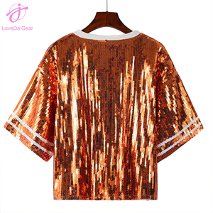 Loveda Factory T-<span class=keywords><strong>shirt</strong></span> à paillettes complet de haute qualité à la mode d'été pour femmes personnalisées - Product Image 3