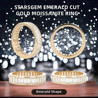 Кольцо-браслет Starsgem Moissanite с геометрическим дизайном, позолоченное, с изумрудной огранкой DEF 2*4 мм, 10k, классическое, унисекс, подарочное, в оправе Channel Setting