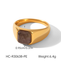 Bague géométrique rétro européenne pour femmes, incrustation de pierres naturelles, acier inoxydable plaqué or, style luxueux subtil