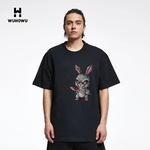 WUHOWU diseño de logotipo personalizado 300GSM de gran tamaño de alta calidad de los hombres o-cuello DORP hombro camisetas 100% algodón WHW240006