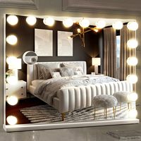Miroir de maquillage sur pied avec écran tactile carré 80x60 cm, 18 ampoules LED, grossissement, cadre en métal, 3 éclairages