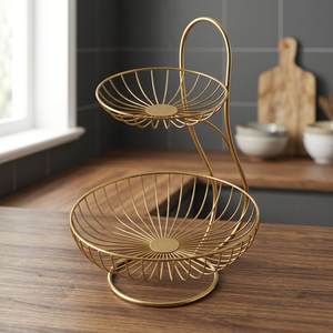 Cesta de Almacenamiento de Alambre Metálico con Soporte, 33x15x85cm, Dos Niveles, Color Dorado, Diseño Soldado para Ordenar y Organizar - Product Image 5