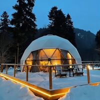 Dôme géodésique de luxe moderne en acier, tente-cabane avec couverture en PVC, double couche quatre saisons pour le camping, 6M, vente en gros usine