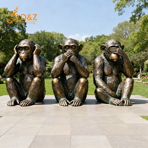 D & Z personalizado grande al aire libre bronce <span class=keywords><strong>Tres</strong></span> <span class=keywords><strong>Monos</strong></span> <span class=keywords><strong>Sabios</strong></span> estatua Hear-No See-No Speak-No Animal escultura para decoración de parque - Product Image 6