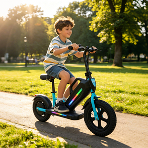 <span class=keywords><strong>Trottinette</strong></span> électrique bleue pour enfants, 12 pouces, pneus larges, avec lumière LED et siège réglable en hauteur - Product Image 1