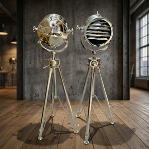 Chrome <b>Tripod</b> <b>Floor</b> <b>Lamp</b> Round Metal Lantern Home Decoration - Product Image 2