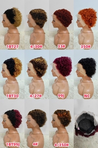Promotion 13,8 USD Perruques courtes Pixies 13x4 Lace Frontal Ear-to-Ear 350 #   Perruques Courtes Ondulées en Cheveux Humains Vierges Pas Chères en Gros - Product Image 3